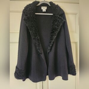 Kathy Ireland Black Knit Cardigan.Good Condition.Missig Belt.